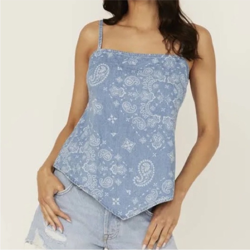 NWT Wrangler Paisley Denim Handkerchief Tank Top 100% Cotton Size Medium